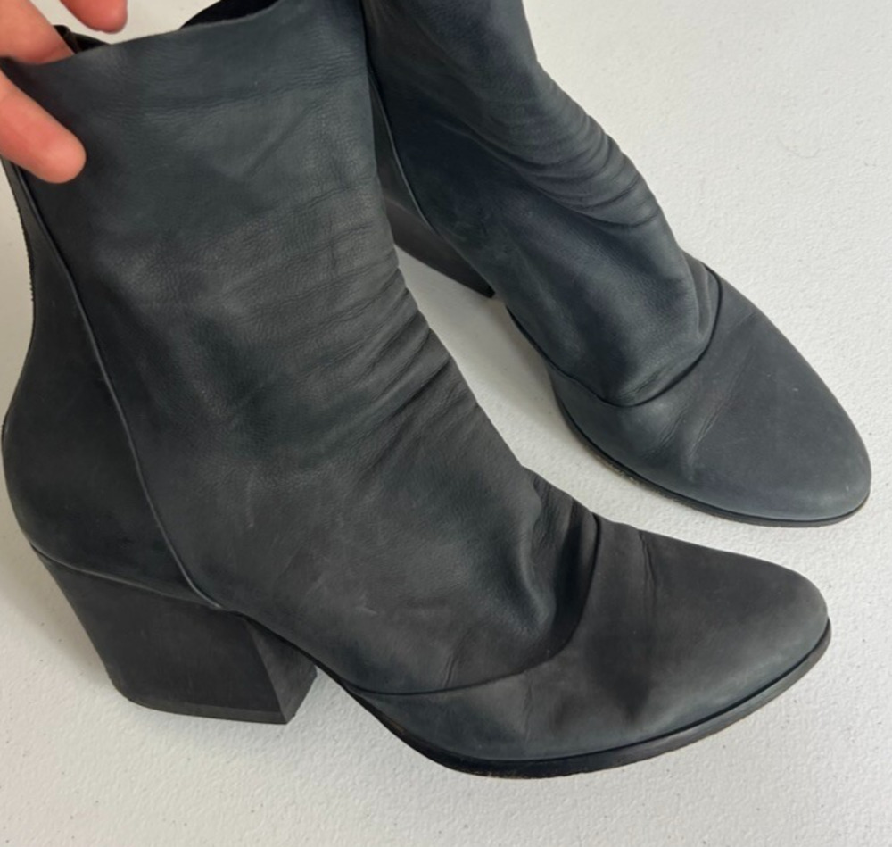 Coclico Boots Womens Size 38 Zerit Coal Leather Solid Wood Heel Back Zip Closure